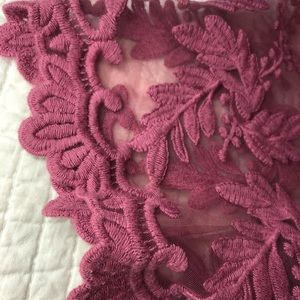 Lace short sleeve pink scoop neck blouse